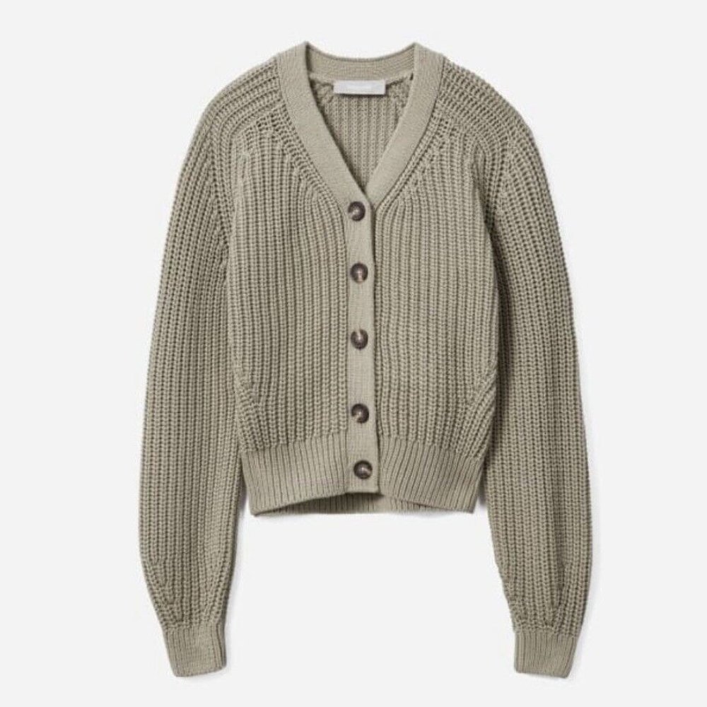Everlane The Textured Cotton Cardigan in Field Green Medium New - Picture 9 of 10